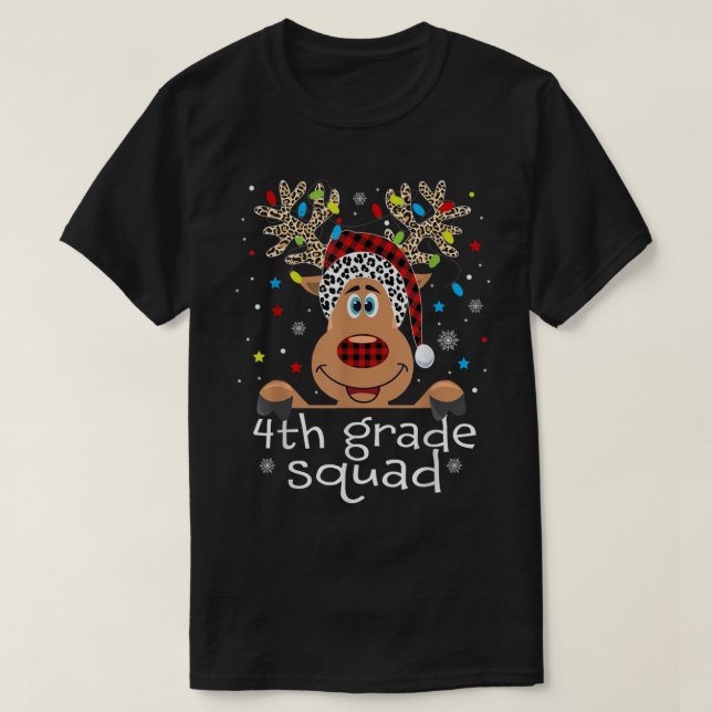 T-shirt 4e année Escadron Plaid Reindeer Santa Hat Enseign (Design devant)