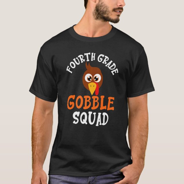 T-shirt 4e année Gobble Squad Thanksgiving Enseignant Enfa (Devant)