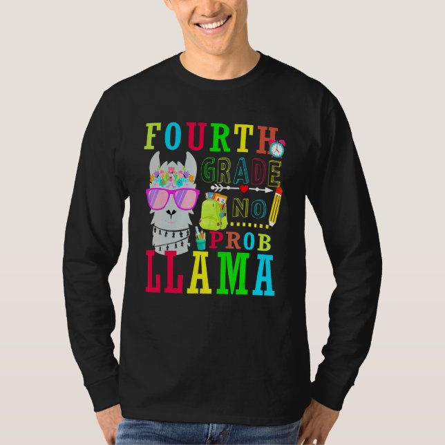 T-shirt 4e année Llama sans problème retour à l'école pour (Devant)