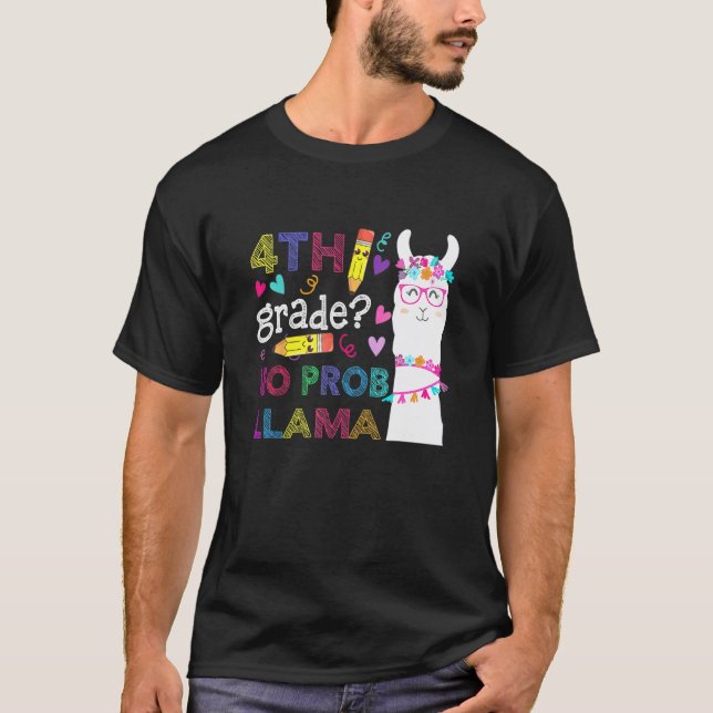 T-shirt 4e année Pas de problème-Llama Enseignant Élève Pr (Devant)