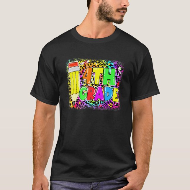 T-shirt 4E Année Retour À L'École Leopard Pencil Enseignan (Devant)