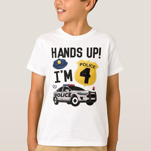 T-shirt 4e anniversaire Cadeau policier 4 an garçon (Devant)