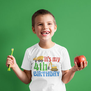T-shirt 4e anniversaire Construction Véhicule Personnalisé