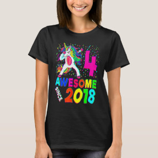 T-shirt 4e anniversaire Dabbing Unicorn Party 4 ans Gi