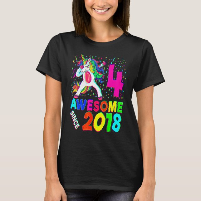 T-shirt 4e anniversaire Dabbing Unicorn Party 4 ans Gi (Devant)