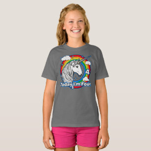 T-shirt 4e anniversaire de l'enfant Unicorn Arc en ciel Au