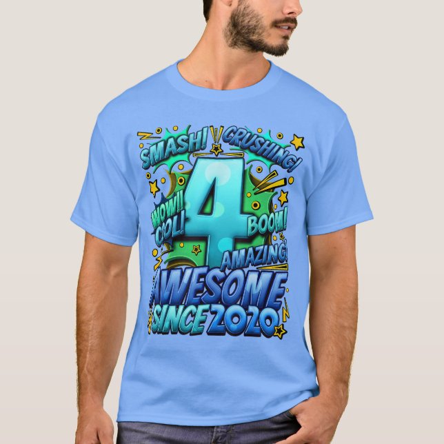 T-shirt 4e anniversaire de style de bande dessinée Incroya (Devant)