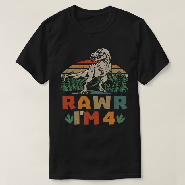 T-shirt 4e anniversaire Dinosaur T Rex Rawr I'm 4 For Boys (Design devant)