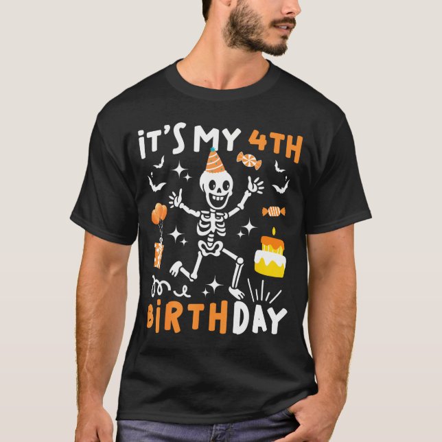 T-shirt 4e anniversaire enfants drôle squelette 4e anniver (Devant)
