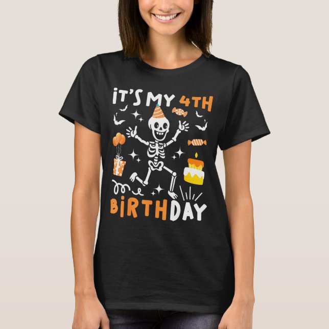 T-shirt 4e anniversaire enfants drôle squelette 4e anniver (Devant)