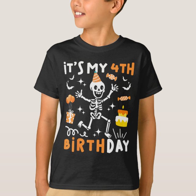 T-shirt 4e anniversaire enfants squelette drôle 4e anniver (Devant)