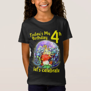 T-Shirt 4e anniversaire Fée Jaune dans Champignons Motif
