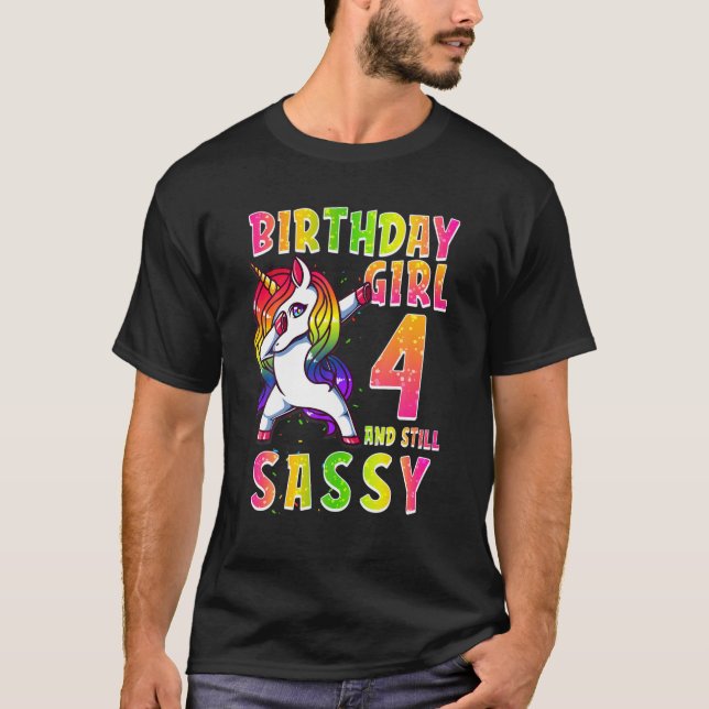 T-shirt 4E Anniversaire Fille Dabbing Unicorne 4 Ans (Devant)