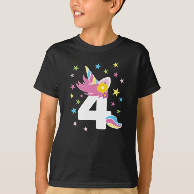 T-shirt 4e anniversaire fille Unicorn 4 ans bébé (Devant)