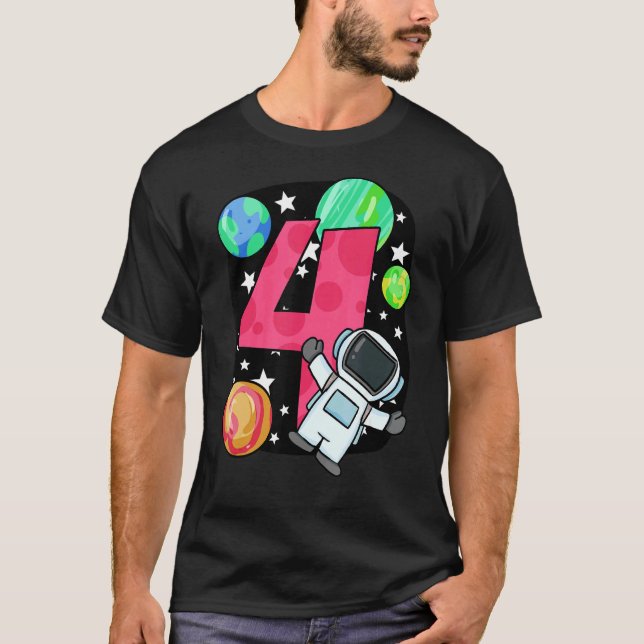 T-shirt 4e anniversaire garçon 4 ans astronaute Rocket Spa (Devant)