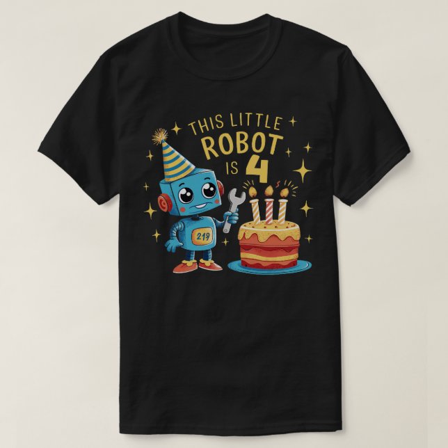 T-shirt 4e anniversaire Garçons 4 ans Robot robotique 4e b (Design devant)