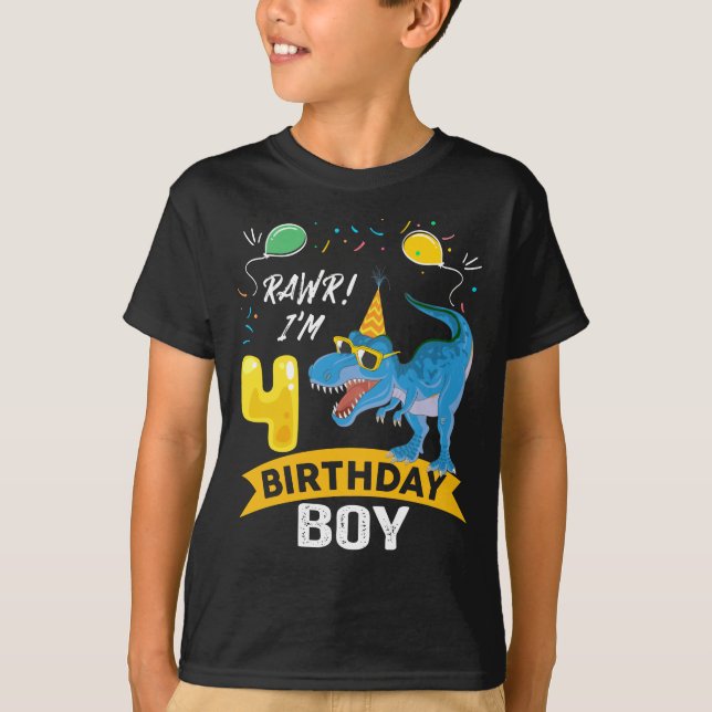T-shirt 4e anniversaire Gift Boy T Rex Dinosaur 4 ans (Devant)