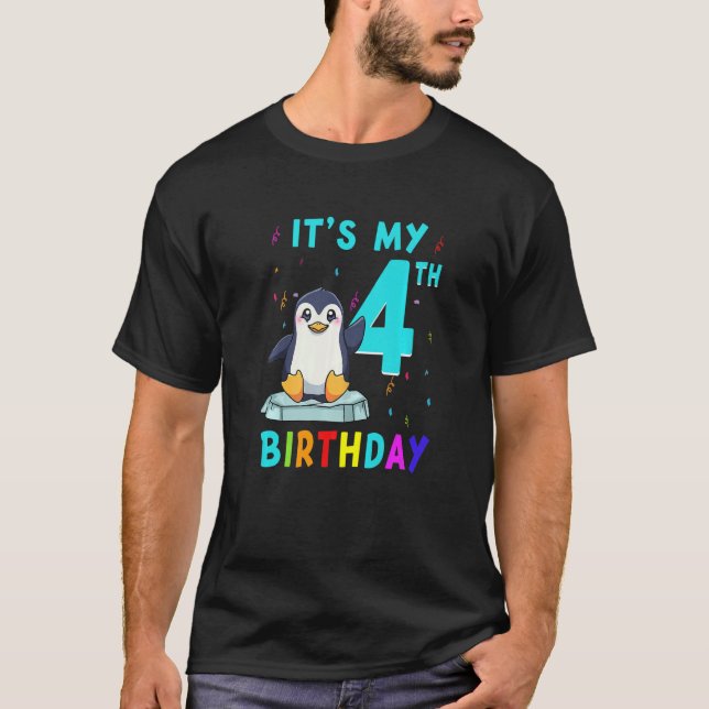 T-shirt 4e anniversaire mignon Penguin Anniversaire 4 ans (Devant)