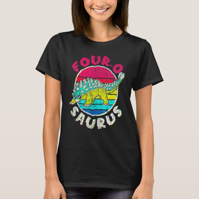 T-shirt 4e anniversaire Quatre O Saurus I Ankylosaurus I F (Devant)