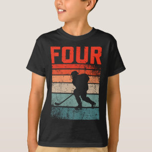 T-shirt 4e anniversaire Retro Hockey sur glace 4 ans Garço