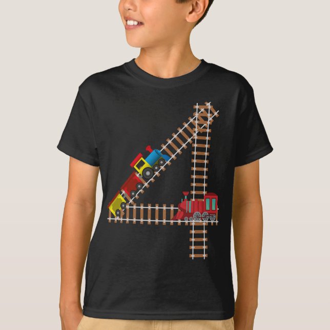 T-shirt 4e anniversaire Train Railroad Thème 4 ans Enfants (Devant)