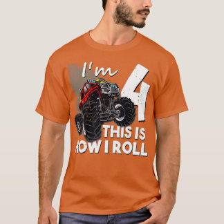 T-shirt 4th Birthday Boy Monster Truck 4 Years Old Gift