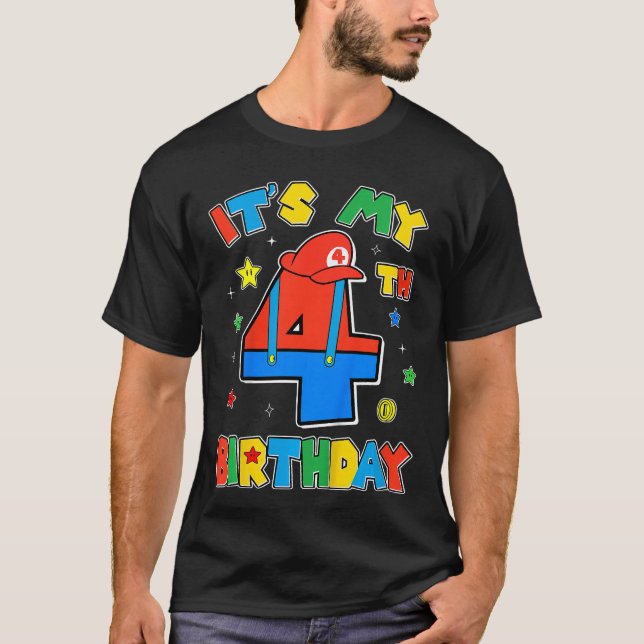 T-shirt 4th Birthday Boy Super Gamer Gamingheme Bday Party (Devant)