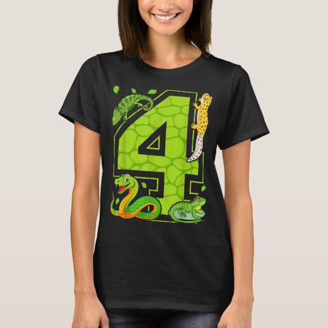 T-shirt 4th Birthday Snake Lizard Reptile 4 Year Old Party (Devant)