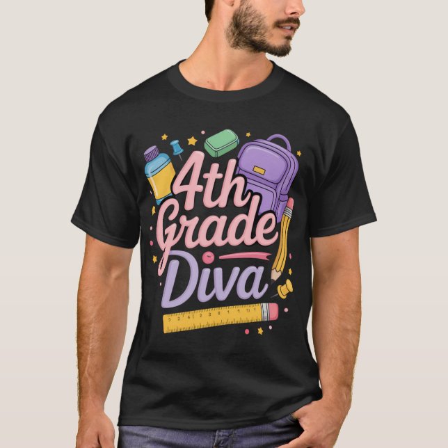 T-shirt 4th Grade Diva  First Day of School Girl Clothes G (Devant)