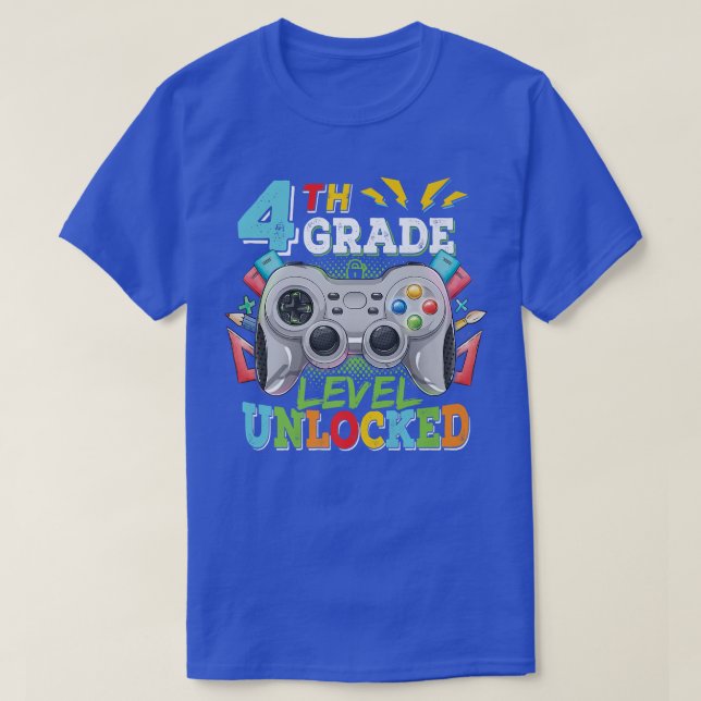 T-shirt 4th Grade Level Unlocked Video Game Back to School (Design devant)