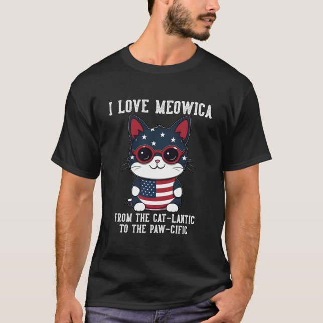 T-shirt 4Th July Cat I Love Meowica Patriotic Cat (Devant)