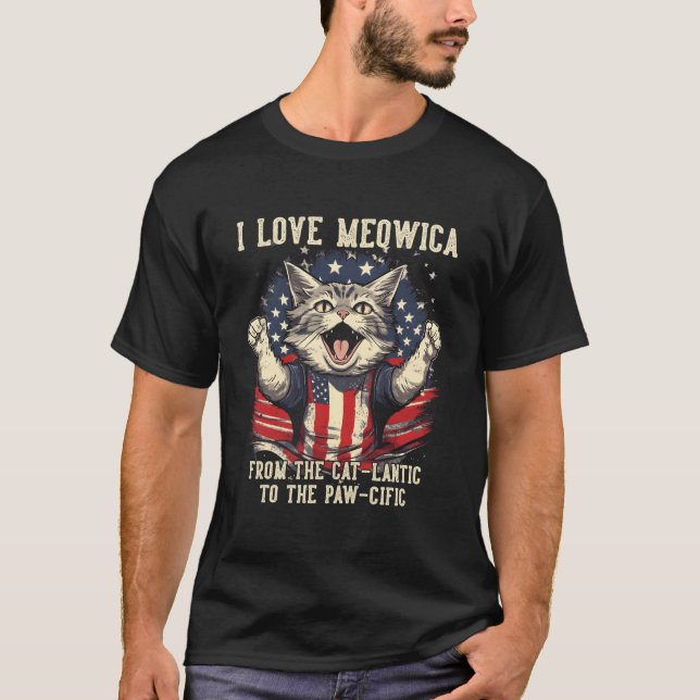 T-shirt 4Th July Cat I Love Meowica Patriotic Happy Cat (Devant)