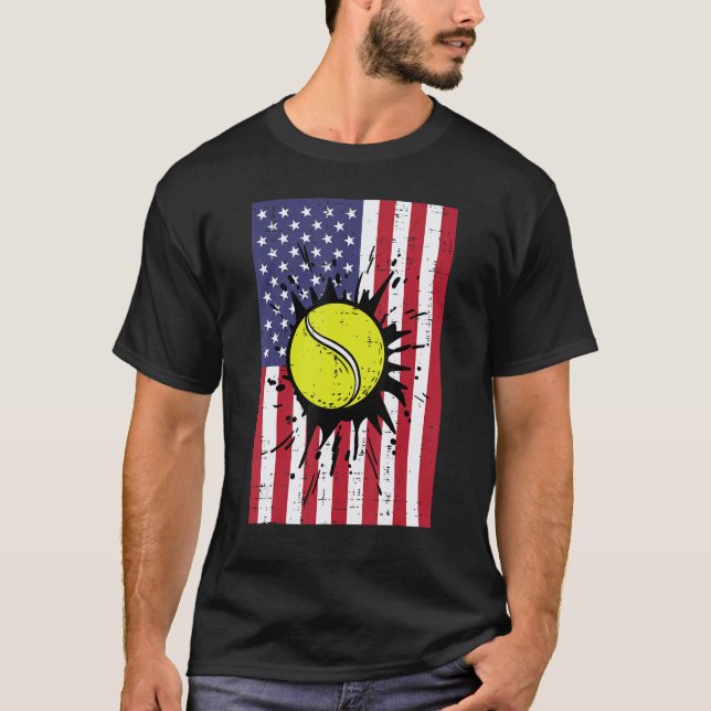 T-shirt 4th July Tennis America Flag Patriotic Men Boys Ki (Devant)