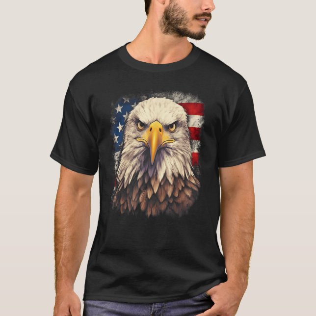 T-shirt 4th July US Flag Bald Eagle Proud American Men Wom (Devant)