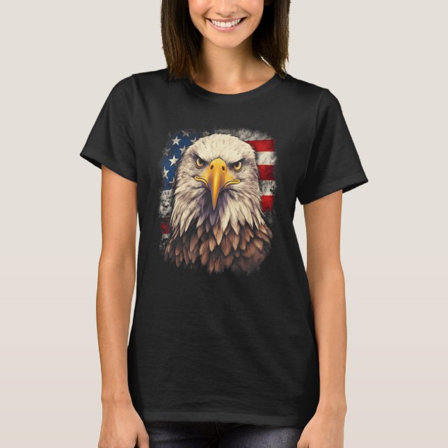 T-shirt 4th July US Flag Bald Eagle Proud American Men Wom (Devant)