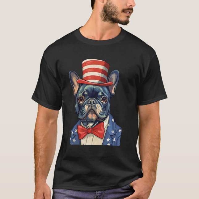 T-shirt 4th July US Flag Patriotic Designs  French Bulldog (Devant)