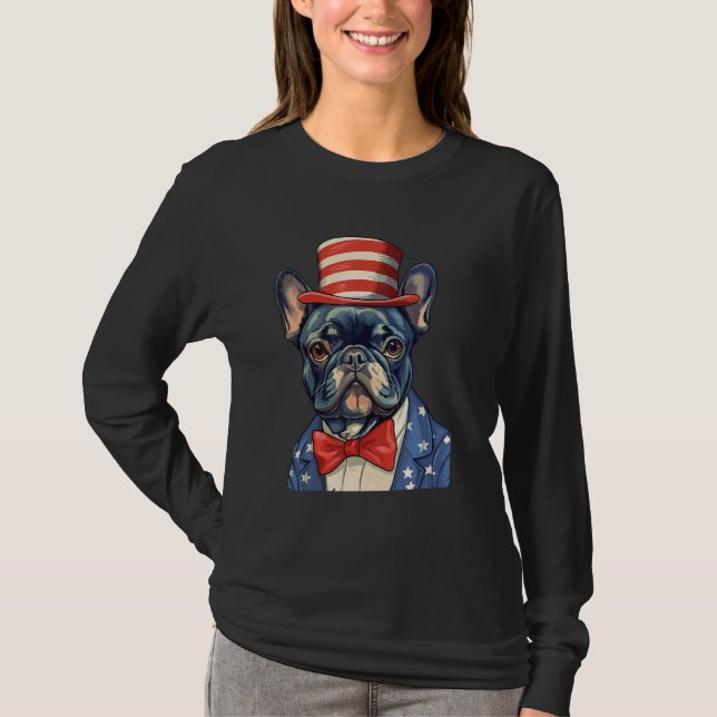T-shirt 4th July US Flag Patriotic Designs  French Bulldog (Devant)
