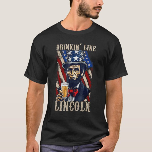 T-shirt 4th Of July Abraham Lincoln Sunglasses American Fl (Devant)