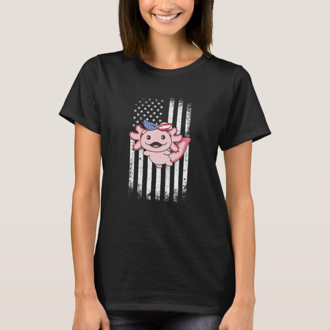 T-shirt 4th Of July American Axolotl For Kids Cute Usa Axo (Devant)