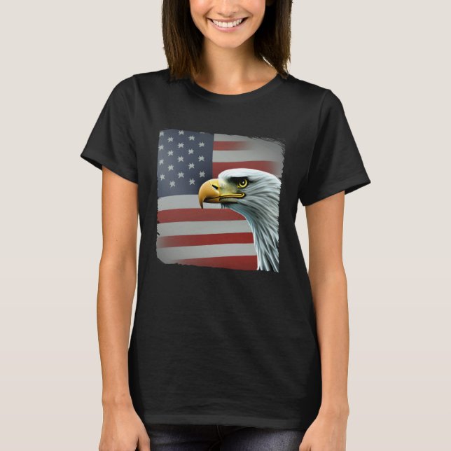 T-shirt 4th of July American Bald Eagle Had On USA Flag (Devant)