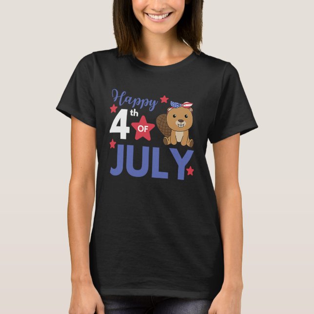 T-shirt 4th Of July American Beaver For Kids Cute Usa Beav (Devant)