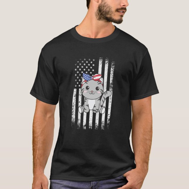 T-shirt 4th Of July American Cat For Kids Cute Usa Cat  13 (Devant)