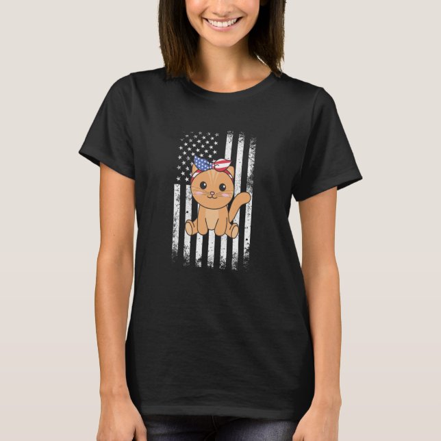 T-shirt 4th Of July American Cat For Kids Cute Usa Cat  15 (Devant)