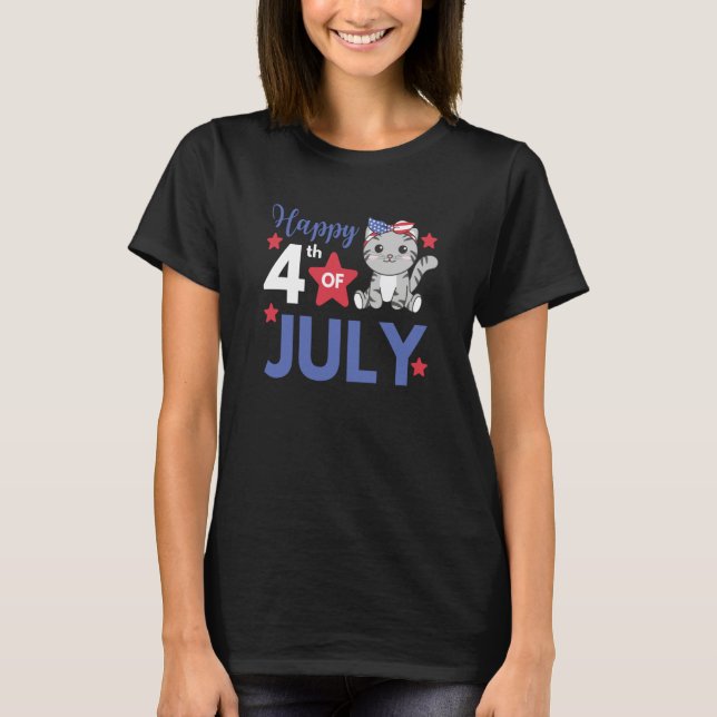 T-shirt 4th Of July American Cat For Kids Cute Usa Cat  5 (Devant)
