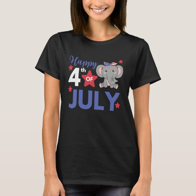 T-shirt 4th Of July American Elephant For Kids Cute Usa El (Devant)