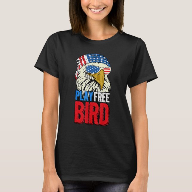 T-shirt 4th Of July American Flag Bald Eagle Mullet Play F (Devant)