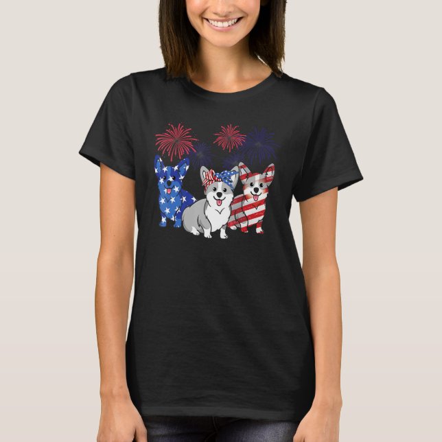 T-shirt 4th Of July American Flag Corgi Patriotic Dog Mens (Devant)