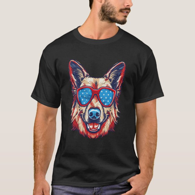 T-shirt 4th Of July American German Shepherd US Flag Patri (Devant)