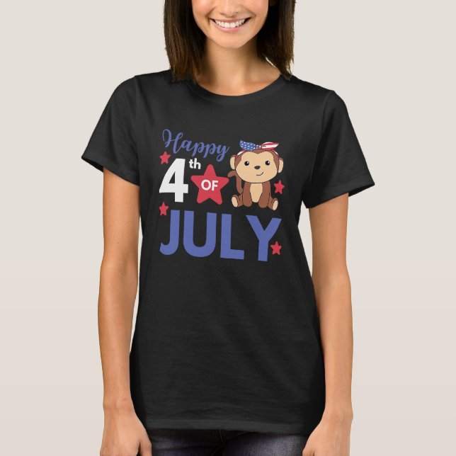 T-shirt 4th Of July American Monkey For Kids Cute Usa Monk (Devant)
