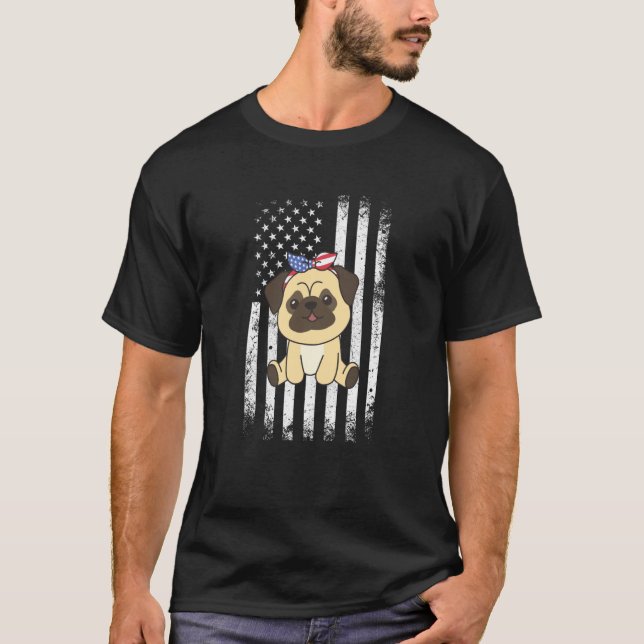 T-shirt 4th Of July American Pug For Kids Cute Usa Pug  1 (Devant)